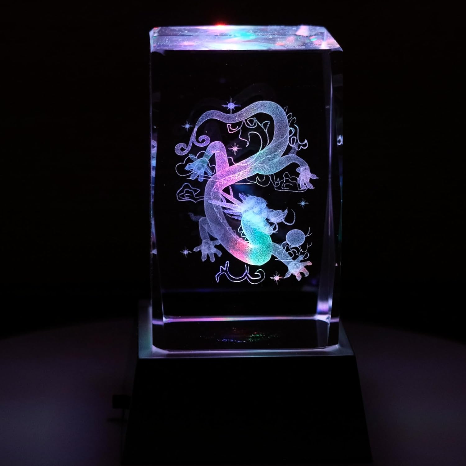 Kaltner Präsente Stimmungslicht - Das perfekte Drachen Geschenk: LED Kerze/Kristall Glasblock / 3D-Laser-Gravur/buddhistischen Kunst/Buddha/Drache/Buddhismus/Naga