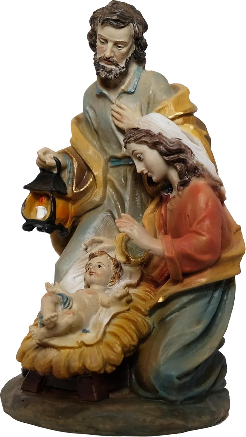 Kaltner Präsente Weihnachtskrippe Heilige Familie, Barock-Stil, Handbemalte Krippenfigur, 14 cm Höhe, Polyresin Kunststein, Mehrfarbige Krippe