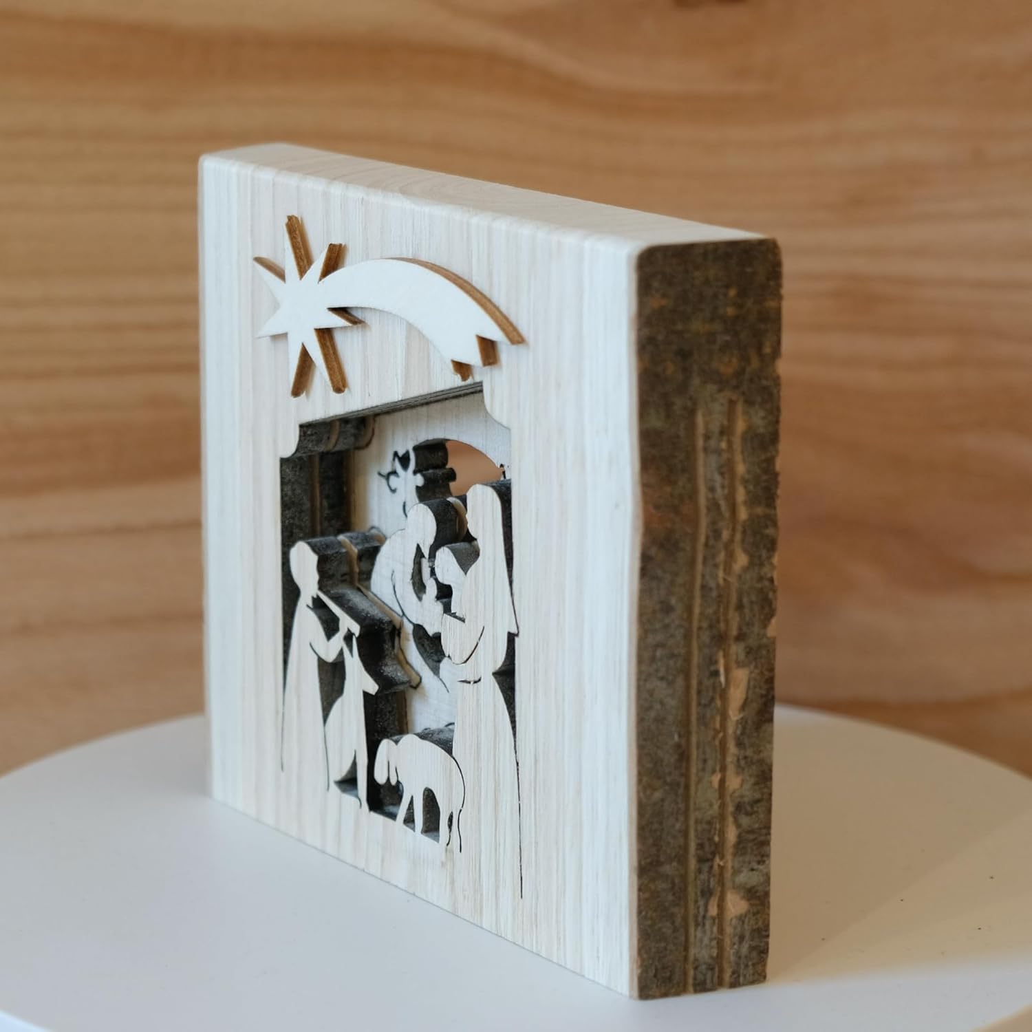 Kaltner Präsente Geschenkidee - Krippe Krippenbild 3D Relief aus Holz auch als Wandbild geeignet (Höhe 11 cm)