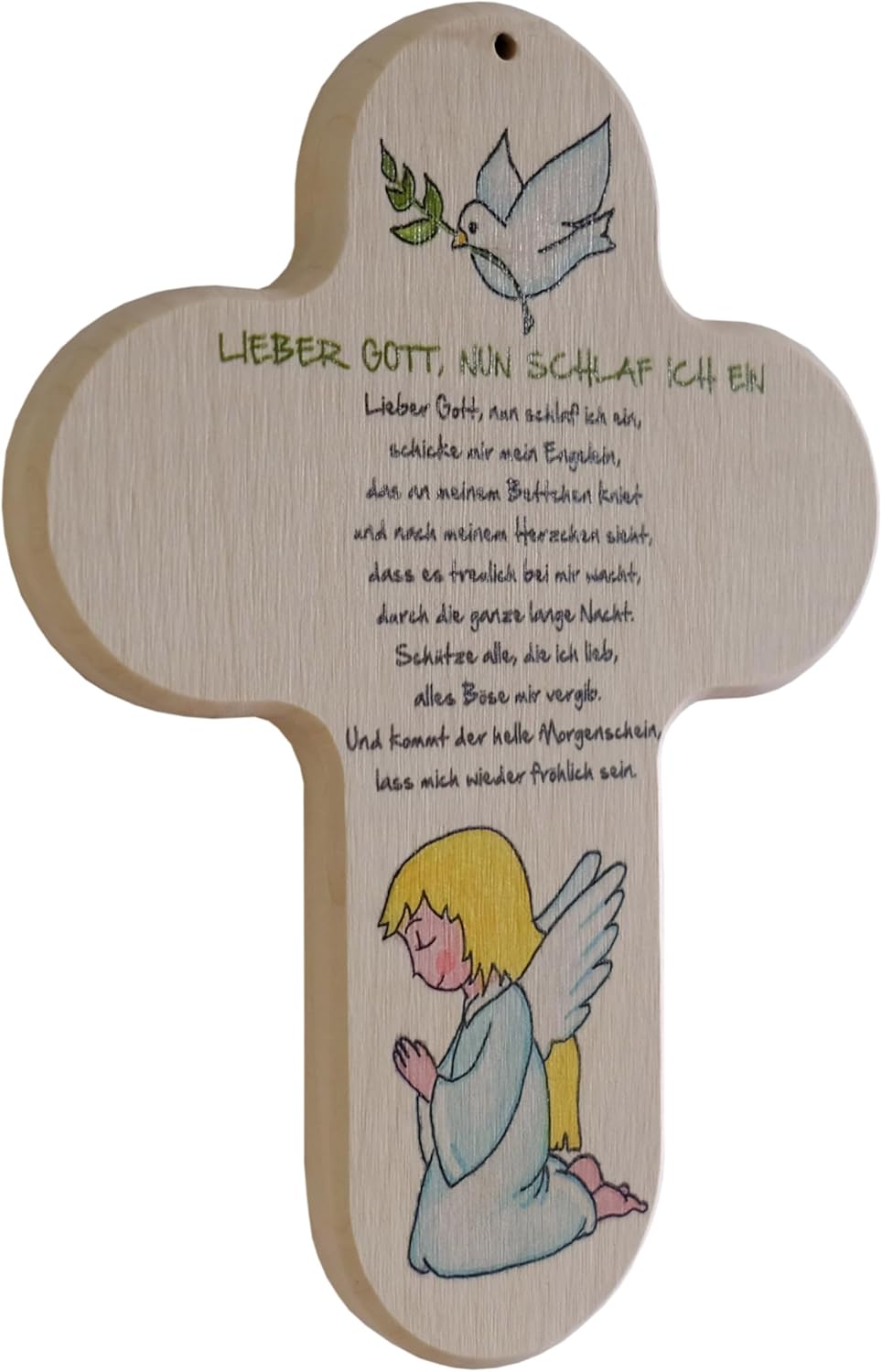 Kaltner Präsente Geschenkidee - 20 cm Kinderkreuz Kreuz für das Kinderzimmer Echtholz Natur Buche mit Buntdruck Engel Schutzengel Geschenk Taufe Geburt