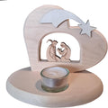 Kaltner Präsente Geschenkidee - Weihnachtskrippe Krippe Herz aus Holz mit Teelichthalter mit Jesus, Maria und Kind/Weihnachtsdekoration Innen/Weihnachtsdeko