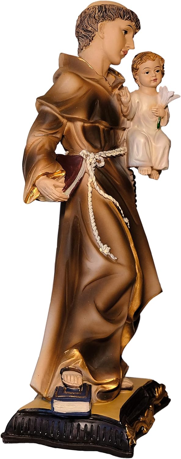 Kaltner Präsente Geschenkidee - 31,5 cm Heiligenfigur Heiliger Antonius von Padua mit Jesus Kind Schutzpatron - Handgemalte Figur auf Sockel - Hochwertiger Kunstguss aus Resin – Dekoration