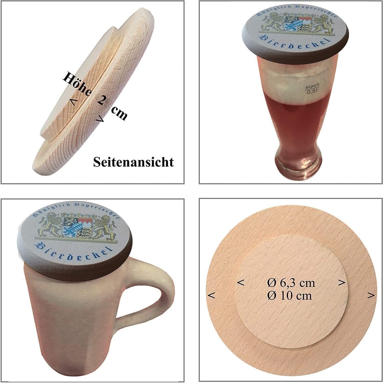 Kaltner Präsente Geschenkidee - Insektenschutz mit Öffner Flaschenöffner für Gläser und Getränke aus echtem Holz Bier Wein Bierdeckel Biergläser Weingläser Tassen Biergarten