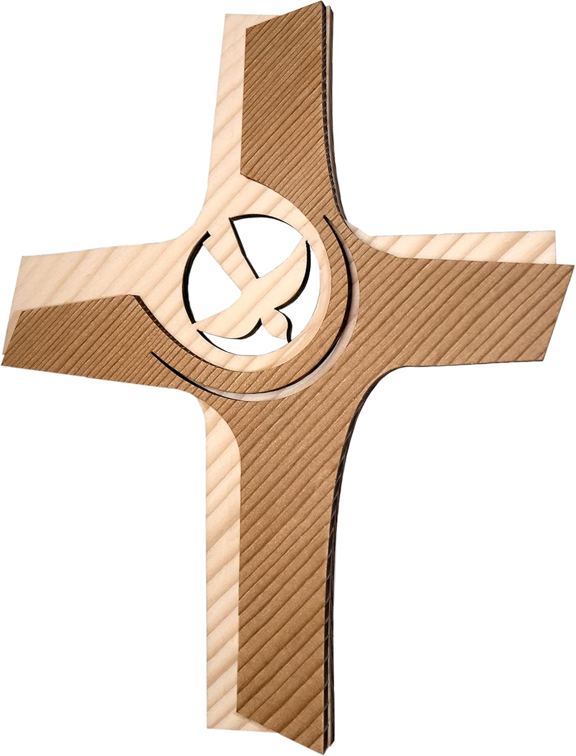Kaltner Präsente Geschenkidee - 21 cm Wandkreuz Echtes Holz Kreuz Kruzifix mit Taube für die Wand modern gefertigt im Grödner Tal Südtirol