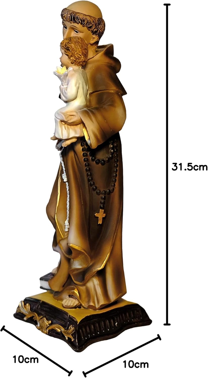Kaltner Präsente Geschenkidee - 31,5 cm Heiligenfigur Heiliger Antonius von Padua mit Jesus Kind Schutzpatron - Handgemalte Figur auf Sockel - Hochwertiger Kunstguss aus Resin – Dekoration