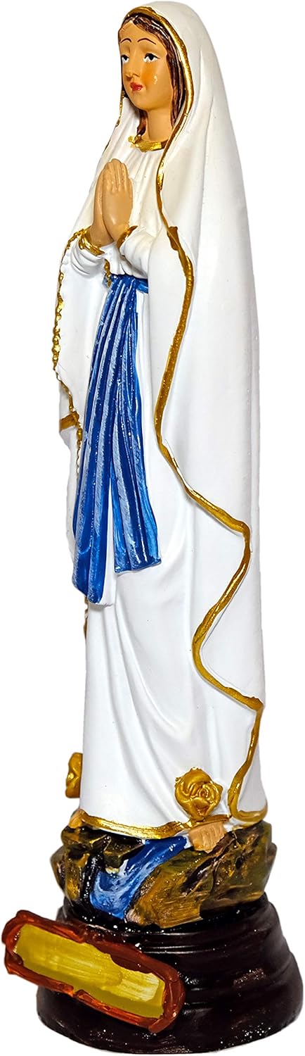 Kaltner Präsente Geschenkidee: Skulptur Mutter Gottes 20 cm Madonna Maria Notre Dame de Lourdes - Handgemalte Marienfigur auf Sockel - Hochwertiger Kunstguss aus Resin – Dekoration