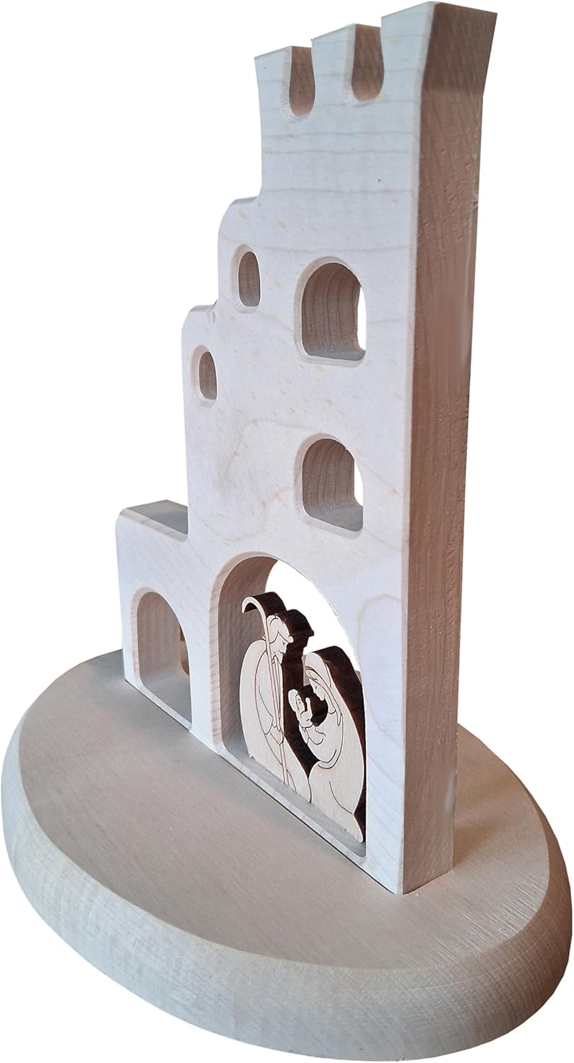 Kaltner Präsente Geschenkidee - Weihnachtskrippe Krippe aus Ahorn Holz mit Jesus, Maria und Kind/Weihnachtsdekoration Innen/Weihnachtsdeko