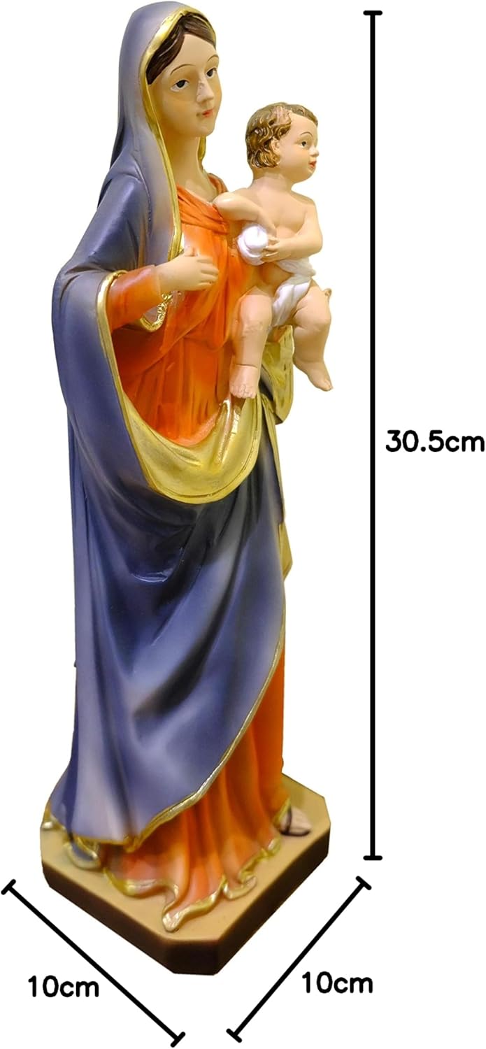 Kaltner Präsente Geschenkidee: Skulptur Mutter Gottes mit Jesukind 30,5 cm Madonna Maria mit Jesus Kind - Handgemalte Marienfigur auf Sockel - Hochwertiger Kunstguss aus Resin – Dekoration