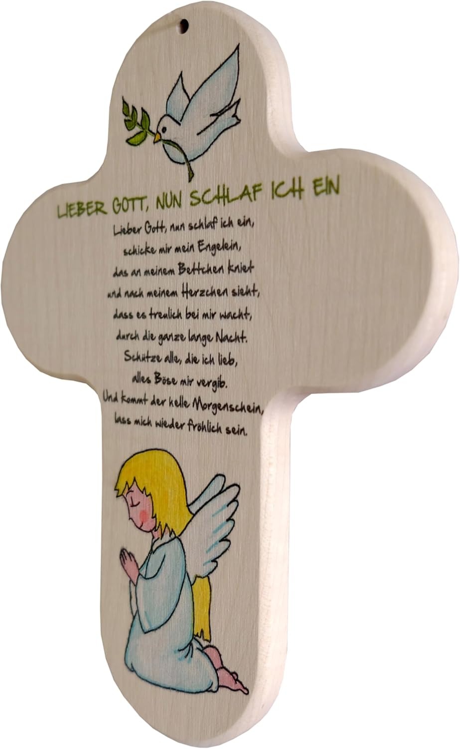 Kaltner Präsente Geschenkidee - 20 cm Kinderkreuz Kreuz für das Kinderzimmer Echtholz Natur Buche mit Buntdruck Engel Schutzengel Geschenk Taufe Geburt