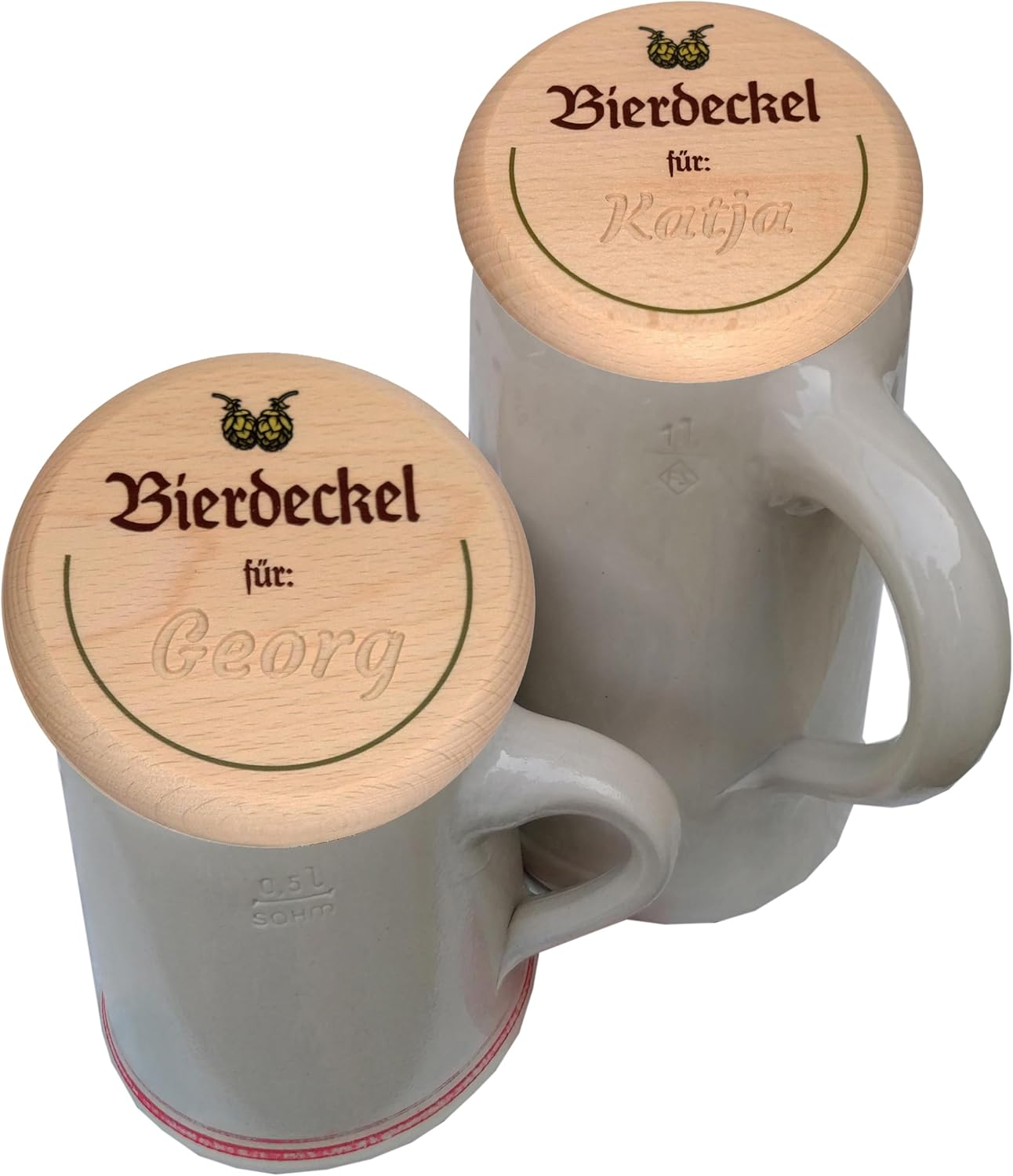 Kaltner Präsente Geschenkidee - Bierglasdeckel aus Holz mit Gravur des Namens, personalisierte Abdeckung für Krüge und Biergläser Schutz vor Insekten & Wespen für den Garten, Biergarten Bierdeckel