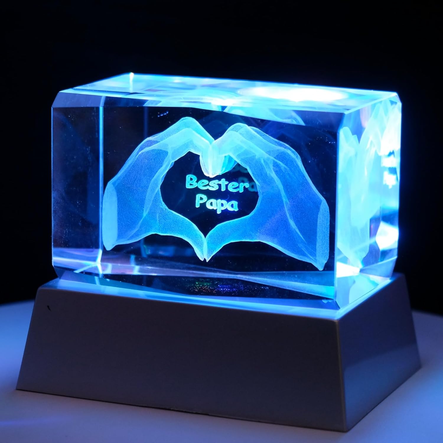 Kaltner Präsente Stimmungslicht - Das perfekte Geschenk: LED Kerze/Kristall Glasblock / 3D-Laser-Gravur/Herz Hände – Bester Papa/Ich liebe Dich
