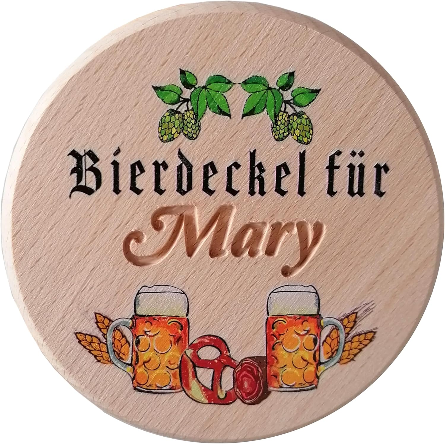 Kaltner Präsente Geschenkidee - Bierglasdeckel aus Holz mit Gravur des Namens, personalisierte Abdeckung für Krüge und Biergläser Schutz vor Insekten & Wespen für den Garten, Biergarten Bierdeckel