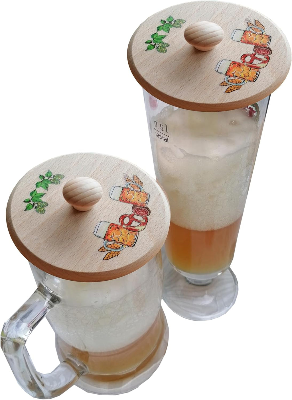 Kaltner Präsente Geschenkidee - Deckel aus Holz mit gedrechseltem Griff Zapfen für Gläser Getränke/Bier Wein Bierdeckel Biergläser Weingläser Biergarten Biergarten Brotzeit Masskrug