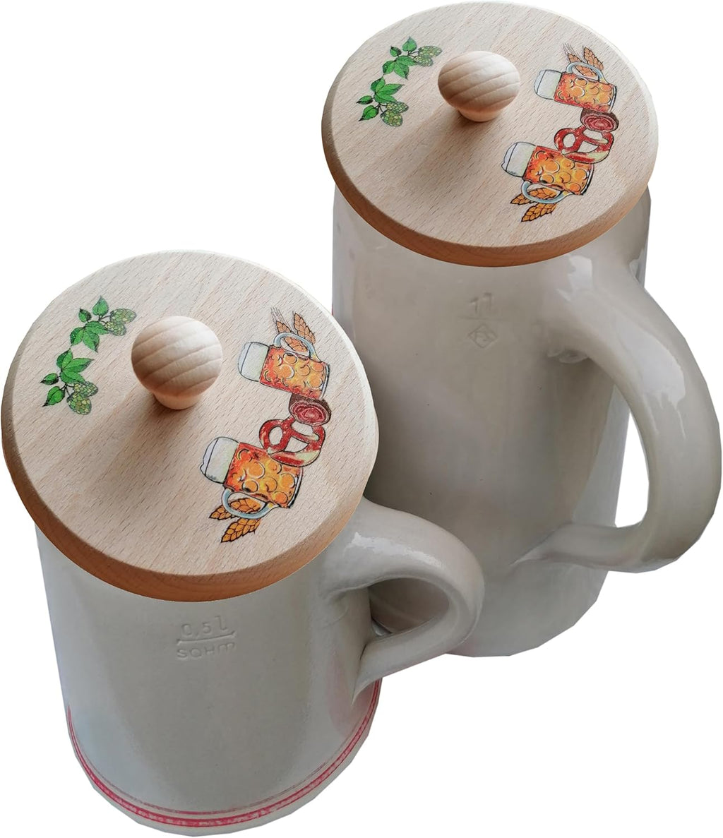 Kaltner Präsente Geschenkidee - Deckel aus Holz mit gedrechseltem Griff Zapfen für Gläser Getränke/Bier Wein Bierdeckel Biergläser Weingläser Biergarten Biergarten Brotzeit Masskrug