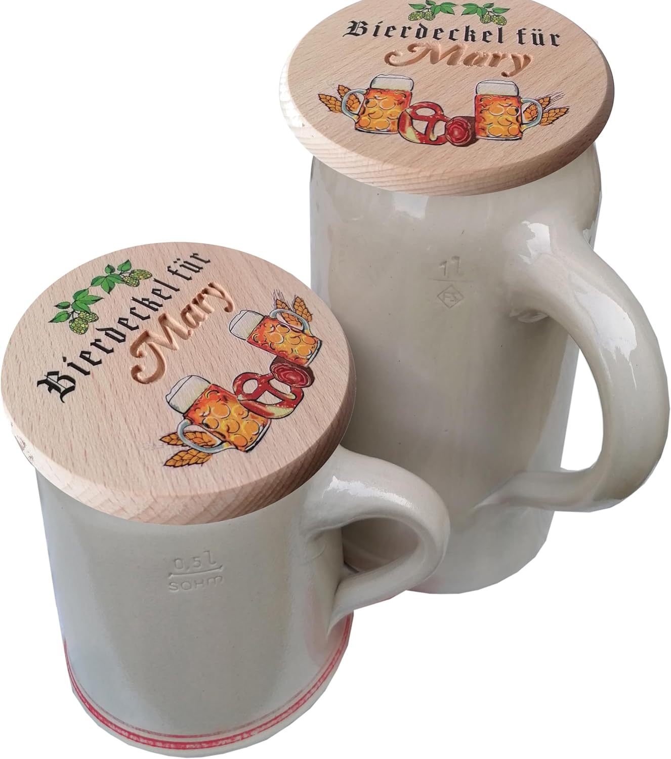 Kaltner Präsente Geschenkidee - Bierglasdeckel aus Holz mit Gravur des Namens, personalisierte Abdeckung für Krüge und Biergläser Schutz vor Insekten & Wespen für den Garten, Biergarten Bierdeckel