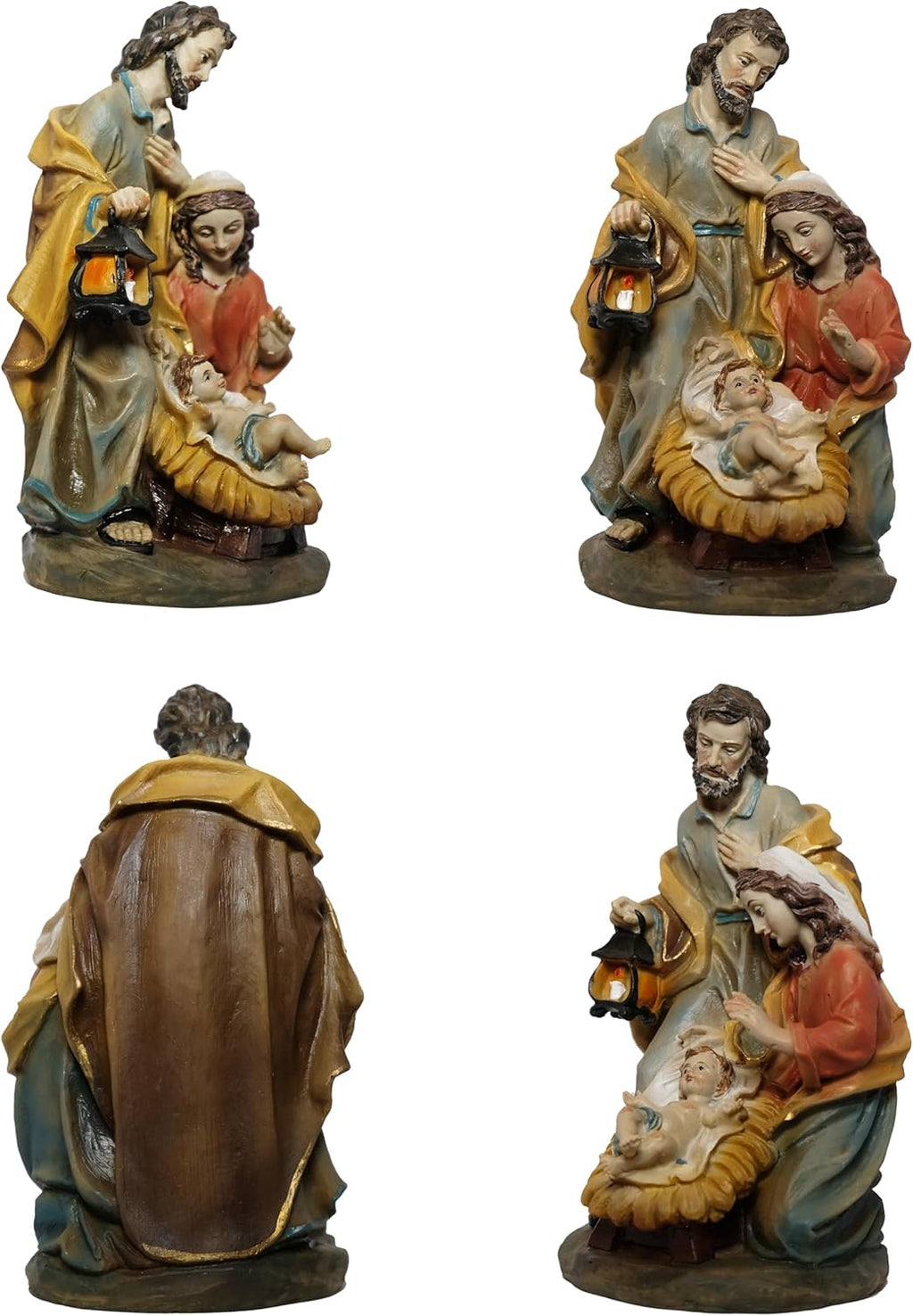 Kaltner Präsente Weihnachtskrippe Heilige Familie, Barock-Stil, Handbemalte Krippenfigur, 14 cm Höhe, Polyresin Kunststein, Mehrfarbige Krippe