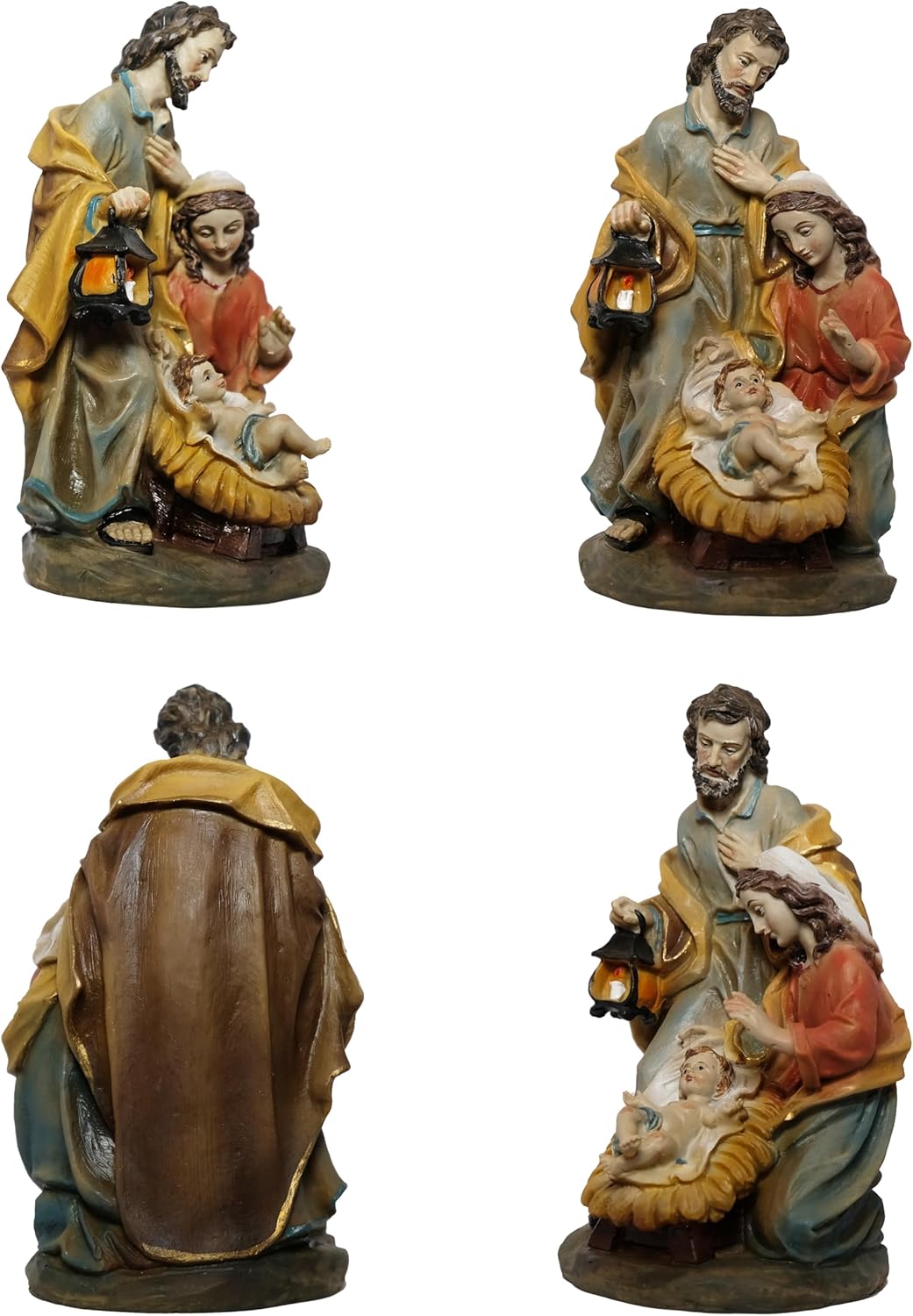 Kaltner Präsente Weihnachtskrippe Heilige Familie, Barock-Stil, Handbemalte Krippenfigur, 14 cm Höhe, Polyresin Kunststein, Mehrfarbige Krippe