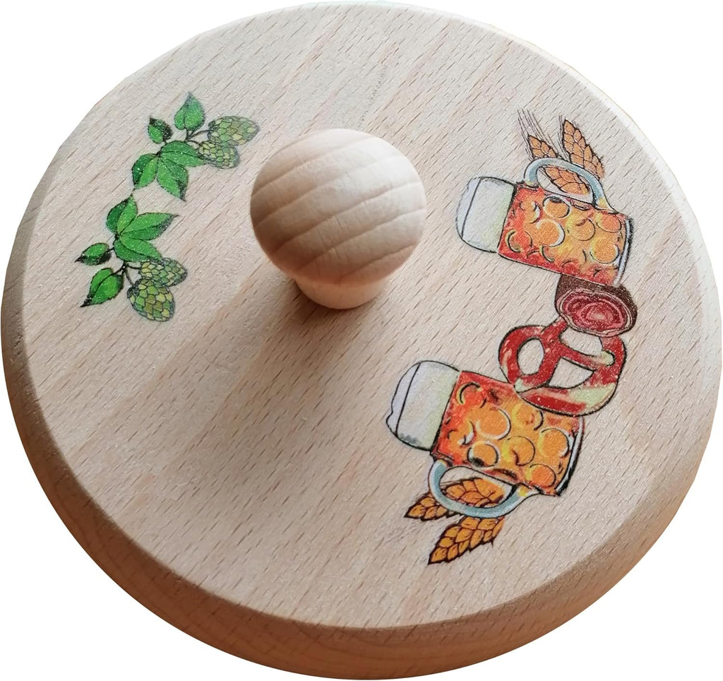 Kaltner Präsente Geschenkidee - Deckel aus Holz mit gedrechseltem Griff Zapfen für Gläser Getränke/Bier Wein Bierdeckel Biergläser Weingläser Biergarten Biergarten Brotzeit Masskrug