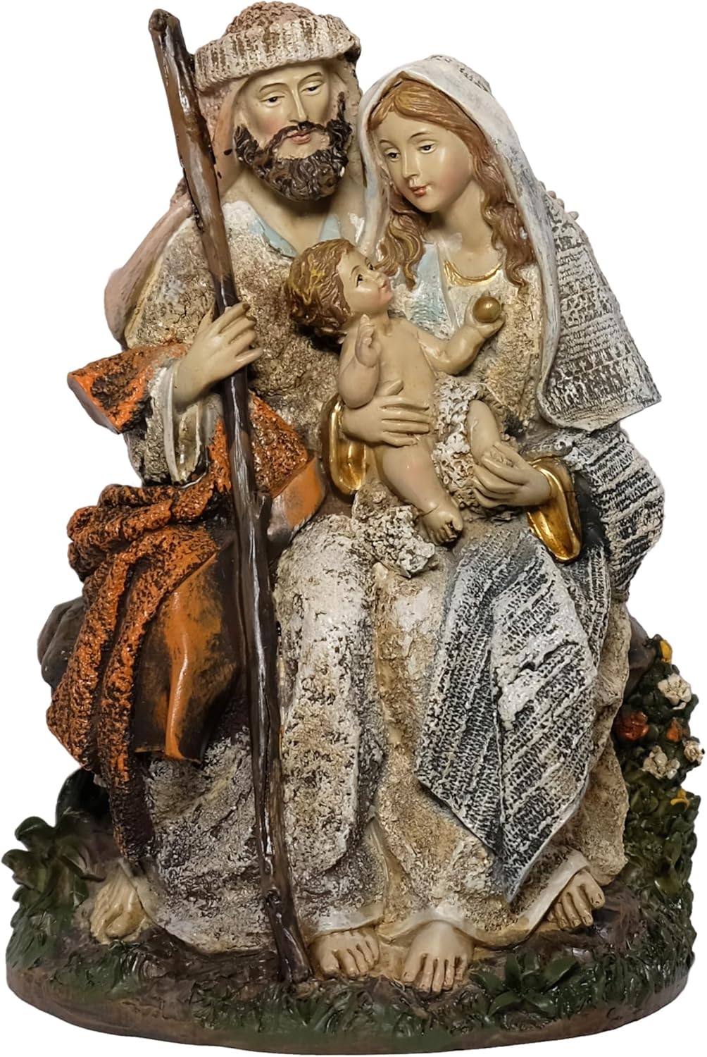 Kaltner Präsente Weihnachtsdekoration: Krippenblock Familienblock Heilige Familie Figur Maria Josef mit Jesus Kind Krippe, Handbemalte Weihnachtskrippe, Traditionelle Krippenfiguren (Höhe 18 cm)