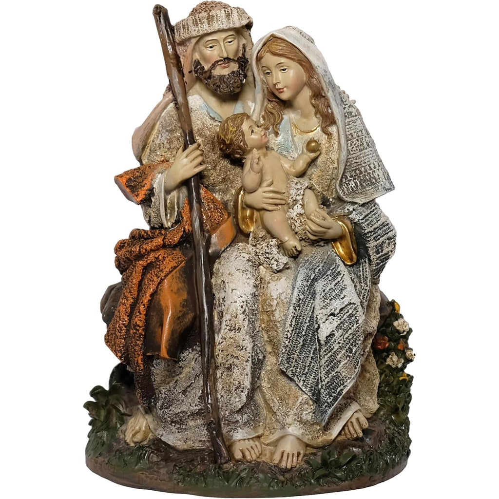 Kaltner Präsente Weihnachtsdekoration: Krippenblock Familienblock Heilige Familie Figur Maria Josef mit Jesus Kind Krippe, Handbemalte Weihnachtskrippe, Traditionelle Krippenfiguren (Höhe 18 cm)