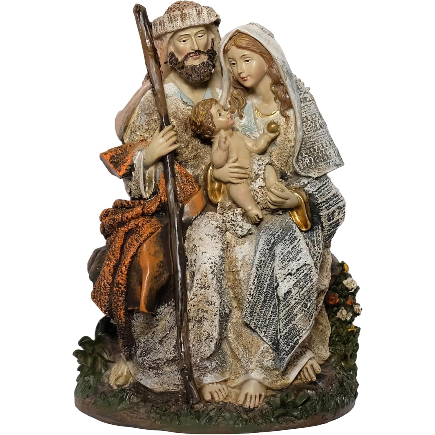 Kaltner Präsente Weihnachtsdekoration: Krippenblock Familienblock Heilige Familie Figur Maria Josef mit Jesus Kind Krippe, Handbemalte Weihnachtskrippe, Traditionelle Krippenfiguren (Höhe 18 cm)