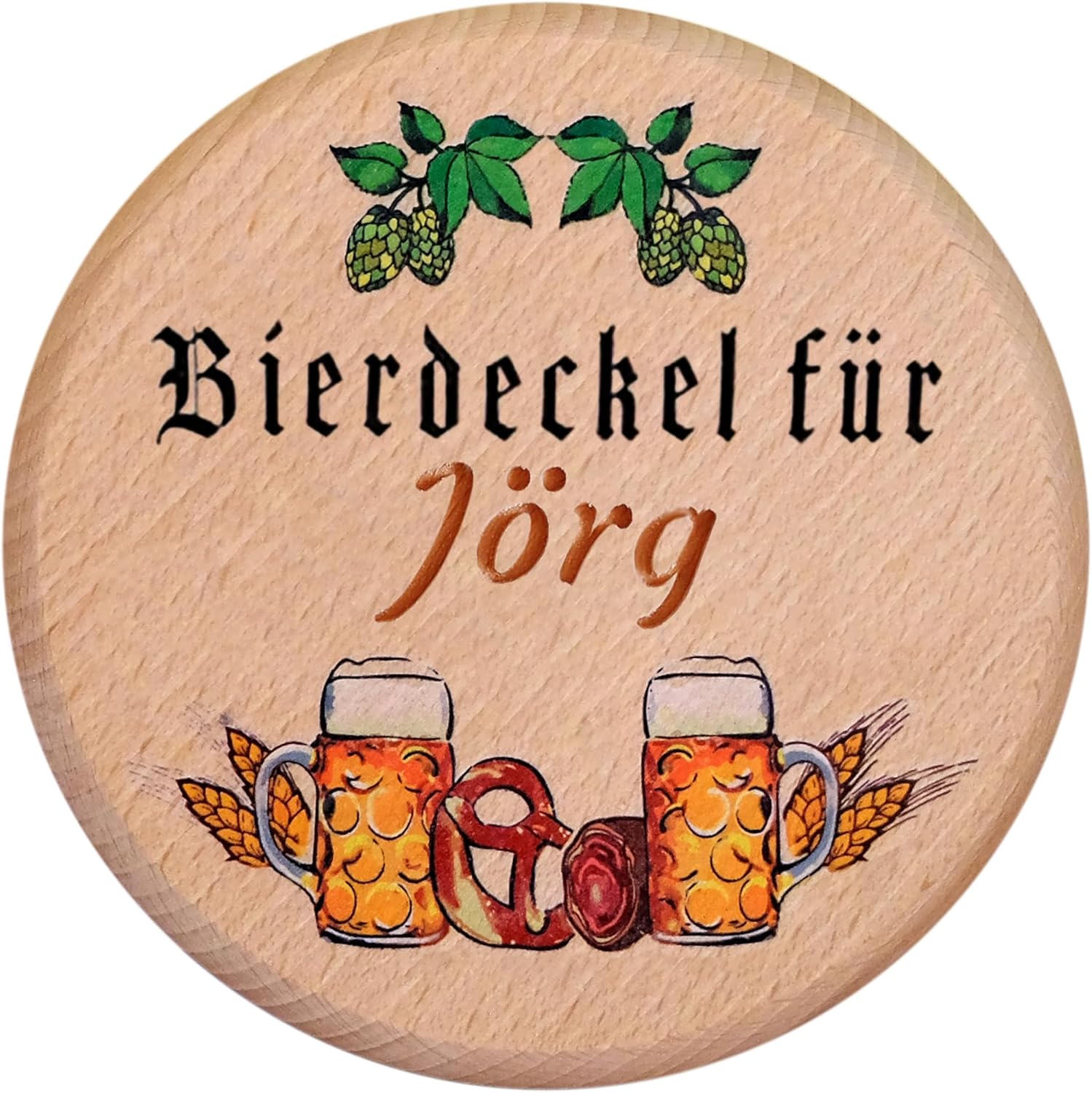 Kaltner Präsente Geschenkidee - Bierglasdeckel aus Holz mit Gravur des Namens, personalisierte Abdeckung für Krüge und Biergläser Schutz vor Insekten & Wespen für den Garten, Biergarten Bierdeckel