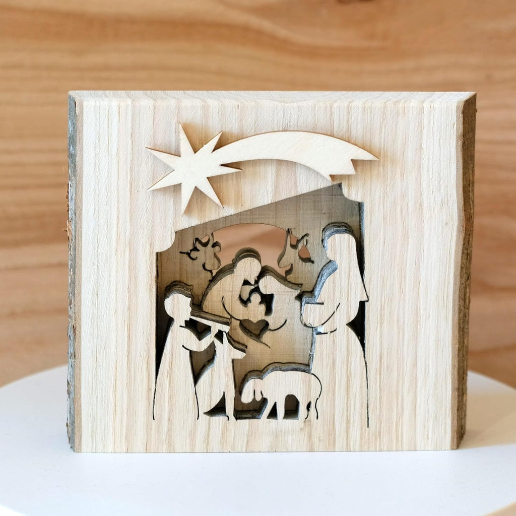 Kaltner Präsente Geschenkidee - Krippe Krippenbild 3D Relief aus Holz auch als Wandbild geeignet (Höhe 11 cm)