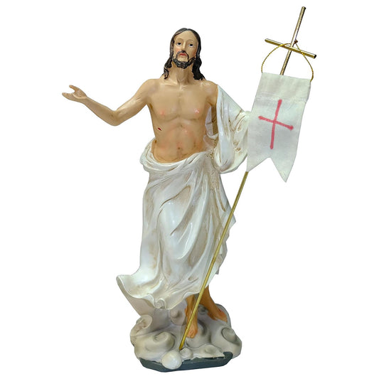 Jesus Christus Figur Auferstehung 30 cm – Handbemalte Heiligenfigur mit Osterfahne