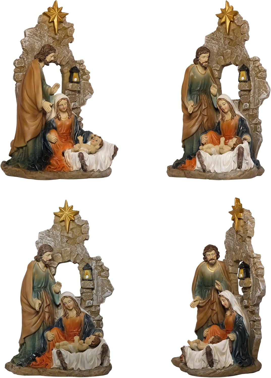 Kaltner Präsente Weihnachtskrippe, Krippenblock Heilige Familie in Grotte, Familienblock Krippe aus Kunststein Handbemalt, Traditionelles Design (Höhe 20 cm)