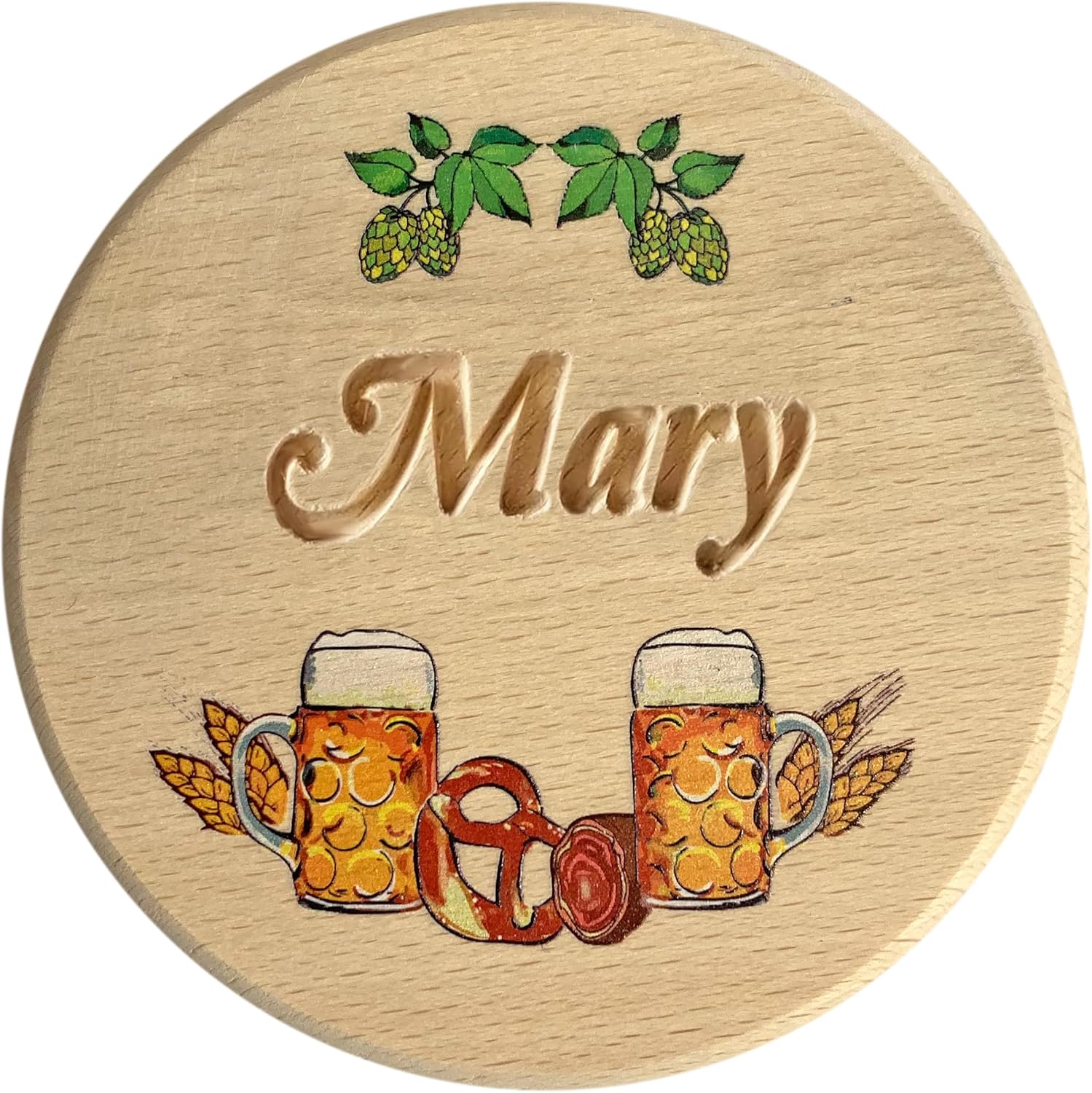 Kaltner Präsente Geschenkidee - Bierglasdeckel aus Holz mit Gravur des Namens, personalisierte Abdeckung für Krüge und Biergläser Schutz vor Wespen für den Garten, Biergarten Bierdeckel
